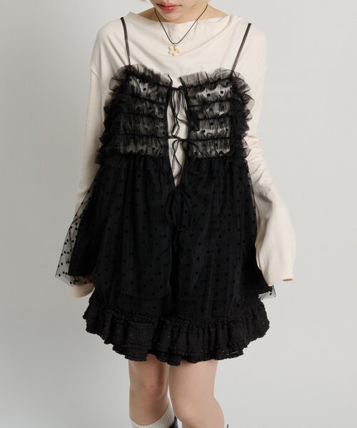 w closet（ダブルクローゼット）の「ドットチュールキャミ（シャツ/ブラウス・レディース・オフホワイト/ブラック・FREE）」の13枚目の写真