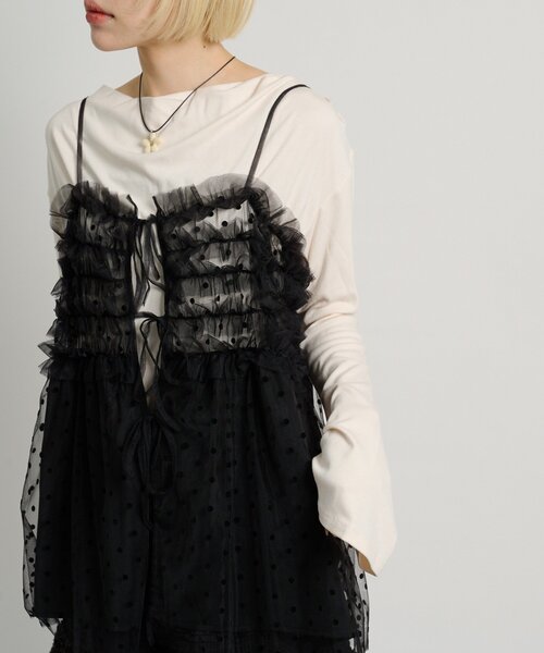 w closet（ダブルクローゼット）の「ドットチュールキャミ（シャツ/ブラウス・レディース・オフホワイト/ブラック・FREE）」の17枚目の写真