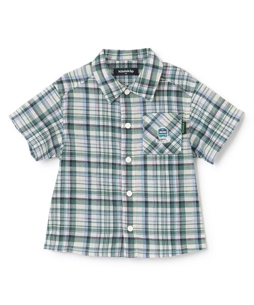 kladskap（クレードスコープ）の「電車ワンポイントチェック半袖シャツ（シャツ/ブラウス・キッズ・モスグリーン/レッド・110cm/130cm/120cm）」の2枚目の写真