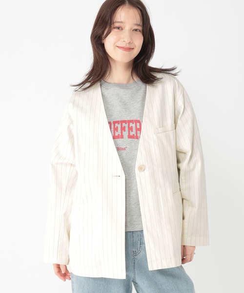 studio CLIP（スタディオクリップ）の「コットンサテンノーカラージャケット（その他アウター・レディース・カーキ/その他1・FREE）」の4枚目の写真