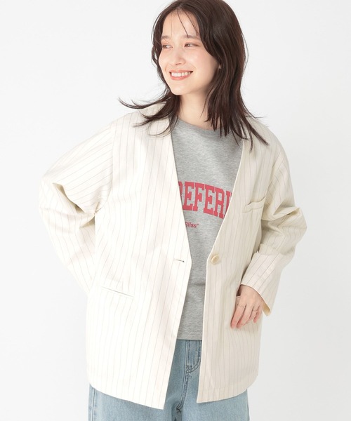 studio CLIP（スタディオクリップ）の「コットンサテンノーカラージャケット（その他アウター・レディース・カーキ/その他1・FREE）」の6枚目の写真