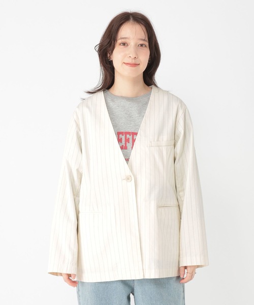 studio CLIP（スタディオクリップ）の「コットンサテンノーカラージャケット（その他アウター・レディース・カーキ/その他1・FREE）」の15枚目の写真