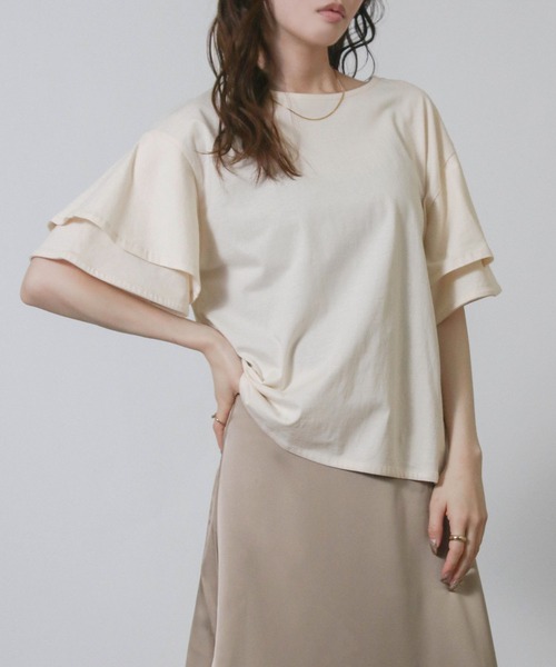 NYLAUS(ナイラス)の「【SG】袖フリル オーバーサイズTシャツ 半袖Tシャツ(Tシャツ/カットソー・レディース・ベージュ/ブラック/アイボリー・M)」の9枚目の写真