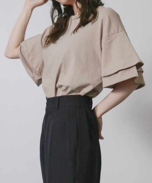 NYLAUS(ナイラス)の「【SG】袖フリル オーバーサイズTシャツ 半袖Tシャツ(Tシャツ/カットソー・レディース・ベージュ/ブラック/アイボリー・M)」の12枚目の写真