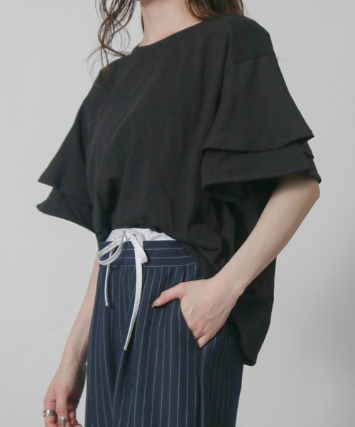 NYLAUS(ナイラス)の「【SG】袖フリル オーバーサイズTシャツ 半袖Tシャツ(Tシャツ/カットソー・レディース・ベージュ/ブラック/アイボリー・M)」の18枚目の写真