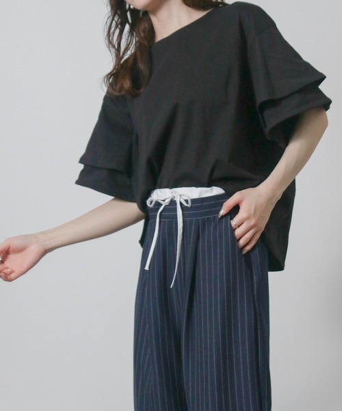 NYLAUS(ナイラス)の「【SG】袖フリル オーバーサイズTシャツ 半袖Tシャツ(Tシャツ/カットソー・レディース・ベージュ/ブラック/アイボリー・M)」の20枚目の写真