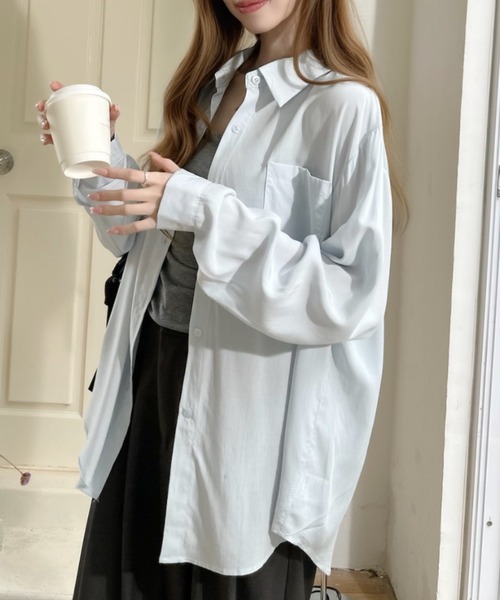 Ada.(エイダ)の「レギュラーカラー ポケット付き ベーシック 長袖 シャツ ブラウス(シャツ/ブラウス・レディース・ブルー/ピンク/ホワイト・FREE)」の19枚目の写真