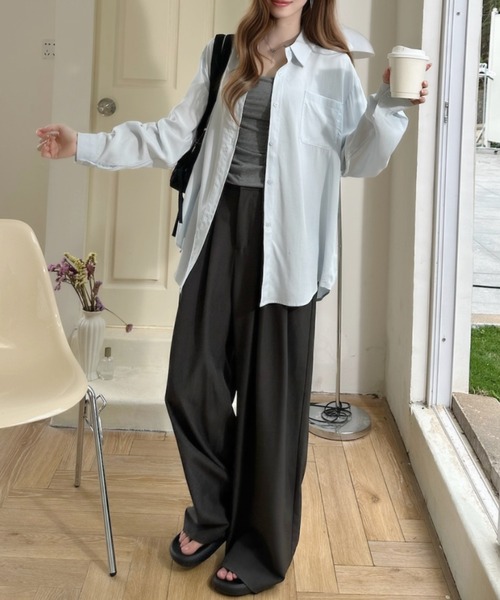 Ada.(エイダ)の「レギュラーカラー ポケット付き ベーシック 長袖 シャツ ブラウス(シャツ/ブラウス・レディース・ブルー/ピンク/ホワイト・FREE)」の6枚目の写真