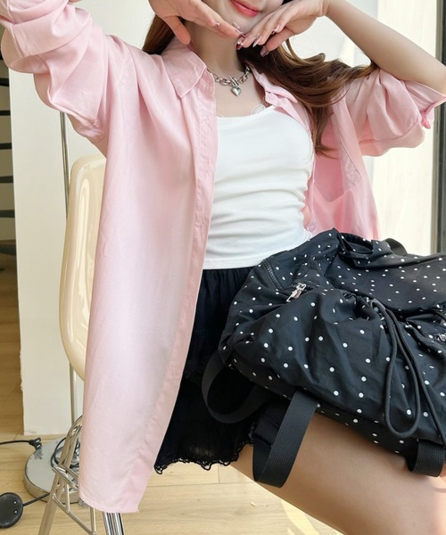Ada.(エイダ)の「レギュラーカラー ポケット付き ベーシック 長袖 シャツ ブラウス(シャツ/ブラウス・レディース・ブルー/ピンク/ホワイト・FREE)」の7枚目の写真
