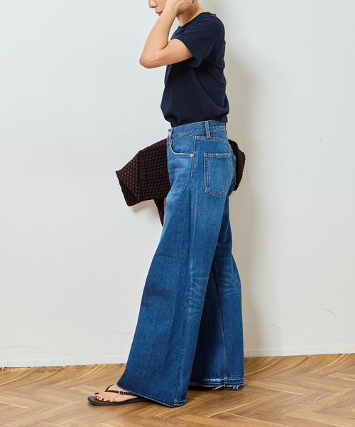 Bonum(ボナム)の「ワイドベルボトム5ポケットパンツ:デニムパンツ(デニムパンツ・レディース・ネイビー・26/28)」の4枚目の写真