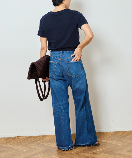 Bonum(ボナム)の「ワイドベルボトム5ポケットパンツ:デニムパンツ(デニムパンツ・レディース・ネイビー・26/28)」の5枚目の写真