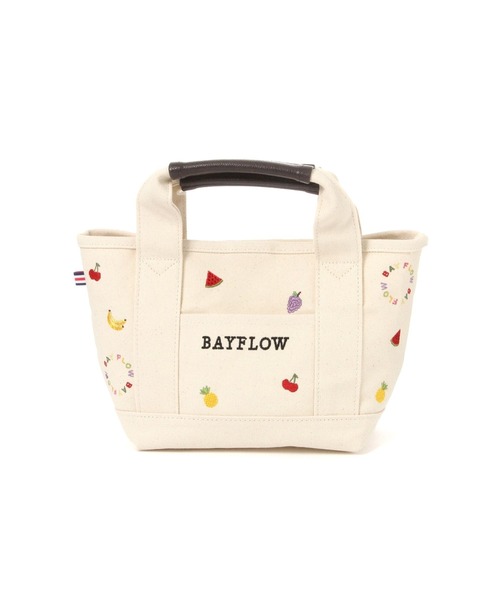 BAYFLOW（ベイフロー）の「[サブバッグやランチバッグに]フルーツ刺繍ロゴトートS（トートバッグ・レディース・ブラック/ナチュラル・FREE）」の14枚目の写真