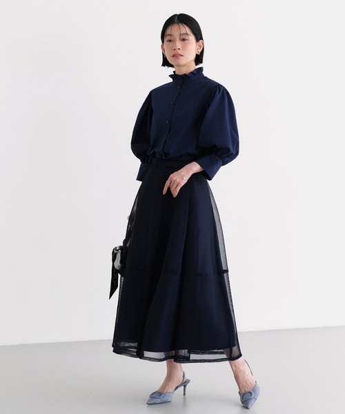 RUIRUE BOUTIQUE(ルイルエブティック)の「洗える | フリル スタンドカラー ・ オーバーブラウス | トップス・ブラウス・シャツ・半袖ブラウス・きれいめブラウス・オフィスカジュアルブラウス・フリルブラウス(シャツ/ブラウス・レディース・ブラック/イエロー/ネイビー/ホワイト/ピンク・L/M)」の21枚目の写真