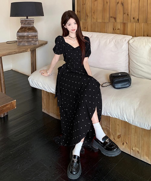 Aelina(エリナ)の「ドット柄フリルワンピース(ワンピース・レディース・ブラック系その他/ブラック/レッド・S/M/L)」の18枚目の写真