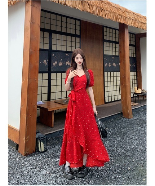 Aelina(エリナ)の「ドット柄フリルワンピース(ワンピース・レディース・ブラック系その他/ブラック/レッド・S/M/L)」の6枚目の写真
