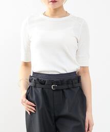 ランダムリブ5分袖Tシャツ