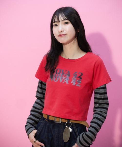 JEANASIS（ジーナシス）の「【みさみさ企画・選べる着丈】アソートロゴプリント TEE/664277（Tシャツ/カットソー・レディース・レッド/ホワイト/ネイビー・MEDIUM/SMALL）」の3枚目の写真