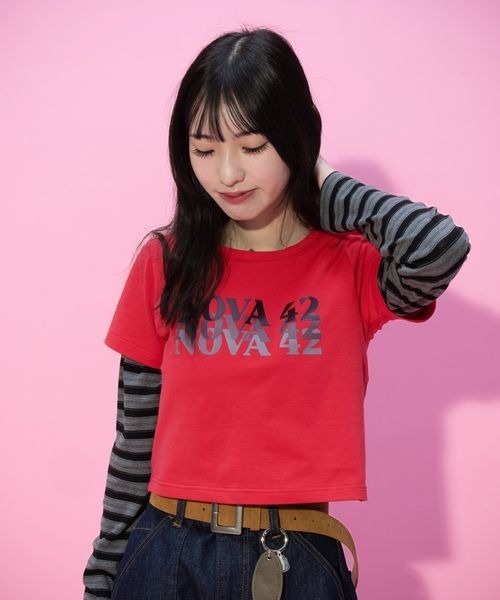 JEANASIS（ジーナシス）の「【みさみさ企画・選べる着丈】アソートロゴプリント TEE/664277（Tシャツ/カットソー・レディース・レッド/ホワイト/ネイビー・MEDIUM/SMALL）」の14枚目の写真