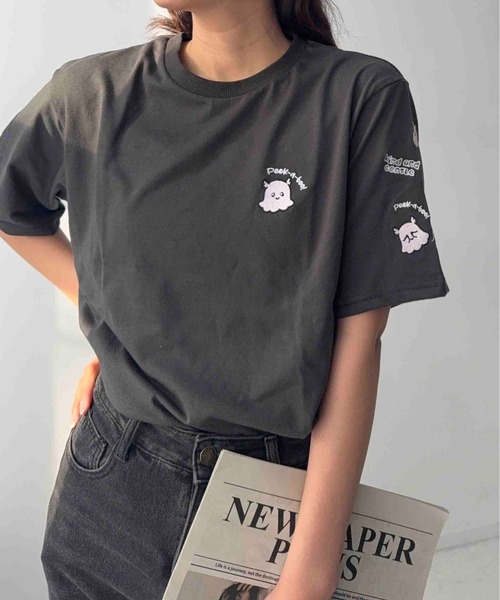 セール】〇袖刺繍アソートビッグサイズTシャツ(サメ・おばけ・イヌ