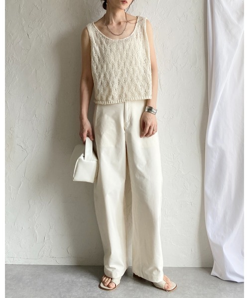 She's Closet(シーズクローゼット)の「ショート丈 深Uネック 透かし編み メッシュニットベスト / サマーニットビスチェ(ベスト・レディース・アイボリー/ブラウン/ブラック/ライトベージュ・FREE)」の6枚目の写真