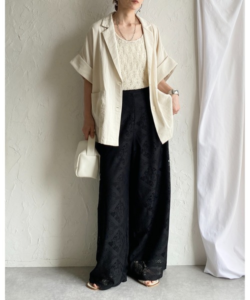 She's Closet(シーズクローゼット)の「ショート丈 深Uネック 透かし編み メッシュニットベスト / サマーニットビスチェ(ベスト・レディース・アイボリー/ブラウン/ブラック/ライトベージュ・FREE)」の9枚目の写真