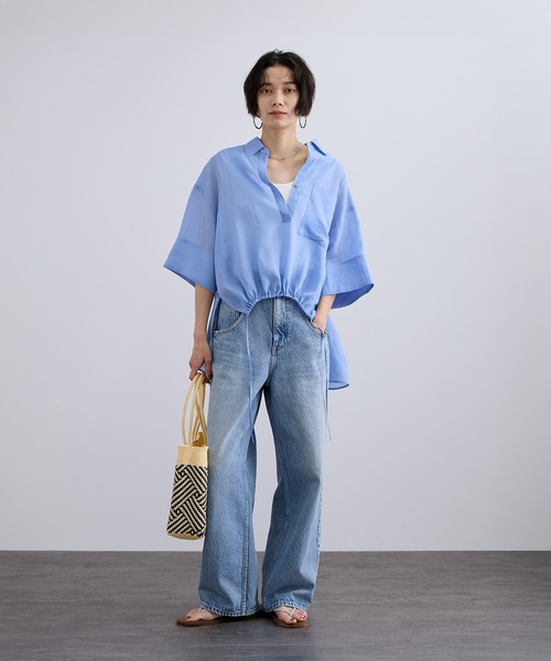SALON adam et rope'(サロン アダム エ ロペ)の「ペーパーリネンハーフスリーブニュアンスシャツ(シャツ/ブラウス・レディース・ブラウン系その他/サックスブルー/オフホワイト・FREE)」の12枚目の写真
