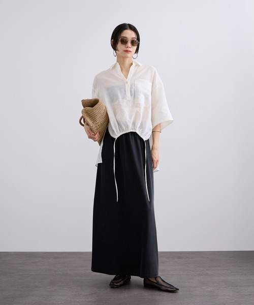 SALON adam et rope'(サロン アダム エ ロペ)の「ペーパーリネンハーフスリーブニュアンスシャツ(シャツ/ブラウス・レディース・ブラウン系その他/サックスブルー/オフホワイト・FREE)」の13枚目の写真