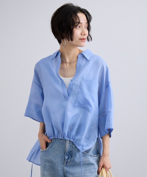 SALON adam et rope'(サロン アダム エ ロペ)の「ペーパーリネンハーフスリーブニュアンスシャツ(シャツ/ブラウス・レディース・ブラウン系その他/サックスブルー/オフホワイト・FREE)」の20枚目の写真