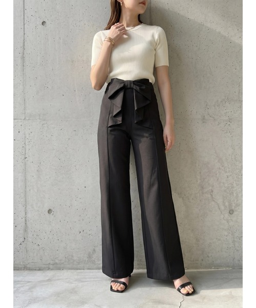deux amour(ドゥーザムール)の「前リボンワイドパンツ(その他パンツ・レディース・ブラック/チャコールグレー・MEDIUM)」の3枚目の写真