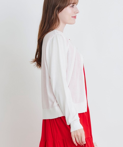 PICCIN PERLA(ピッチンペルラ)の「接触冷感UVカットパールボタンシアーカーディガン(カーディガン/ボレロ・レディース・オフホワイト/ブラック/エメラルド/チェリーピンク/ブルー・M)」の11枚目の写真