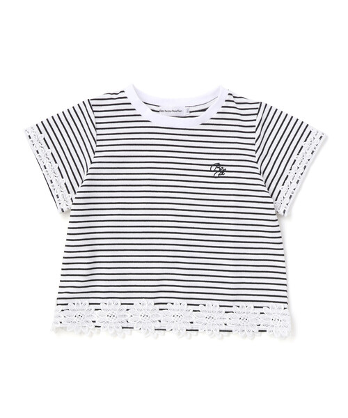 BeBe Petits Pois Vert(ベベプチポワヴェール)の「【店舗限定】ボーダー花レースTシャツ(95~160cm)(Tシャツ/カットソー・キッズ・レッド系その他/ブラック系その他・140cm/150cm/160cm/130cm/110cm/120cm)」の2枚目の写真