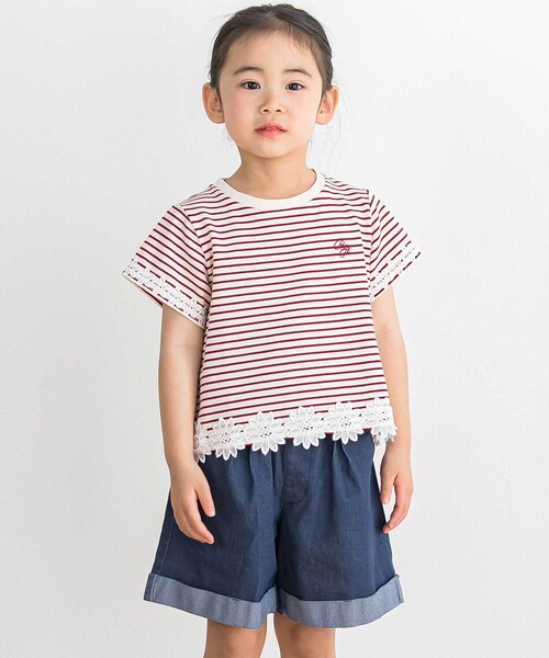 BeBe Petits Pois Vert(ベベプチポワヴェール)の「【店舗限定】ボーダー花レースTシャツ(95~160cm)(Tシャツ/カットソー・キッズ・レッド系その他/ブラック系その他・140cm/150cm/160cm/130cm/110cm/120cm)」の11枚目の写真