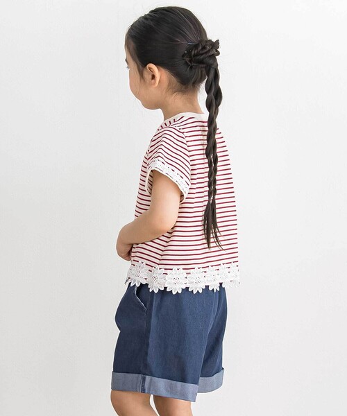BeBe Petits Pois Vert(ベベプチポワヴェール)の「【店舗限定】ボーダー花レースTシャツ(95~160cm)(Tシャツ/カットソー・キッズ・レッド系その他/ブラック系その他・140cm/150cm/160cm/130cm/110cm/120cm)」の12枚目の写真
