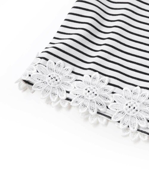 BeBe Petits Pois Vert(ベベプチポワヴェール)の「【店舗限定】ボーダー花レースTシャツ(95~160cm)(Tシャツ/カットソー・キッズ・レッド系その他/ブラック系その他・140cm/150cm/160cm/130cm/110cm/120cm)」の8枚目の写真