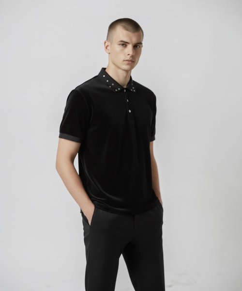 BORN SLIPPY(ボーンスリッピー)の「Crystal Stud Edge Polo (Brown)(ポロシャツ・メンズ・その他・FREE)」の3枚目の写真