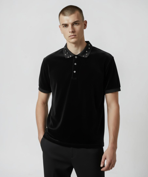 BORN SLIPPY(ボーンスリッピー)の「Crystal Stud Edge Polo (Brown)(ポロシャツ・メンズ・その他・FREE)」の4枚目の写真