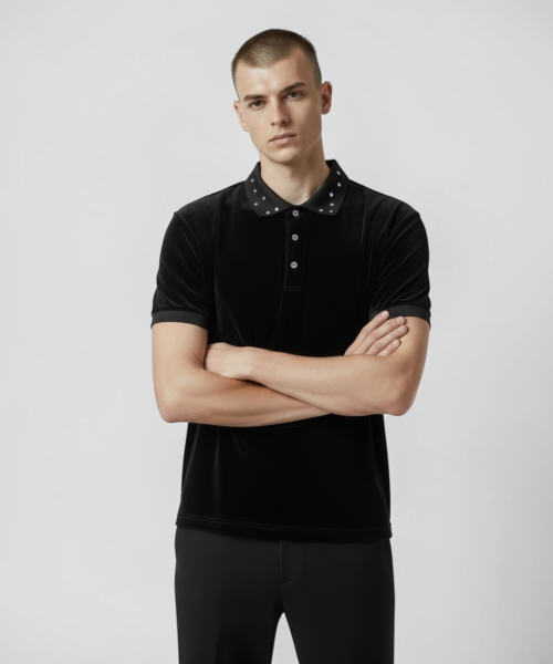 BORN SLIPPY(ボーンスリッピー)の「Crystal Stud Edge Polo (Brown)(ポロシャツ・メンズ・その他・FREE)」の5枚目の写真
