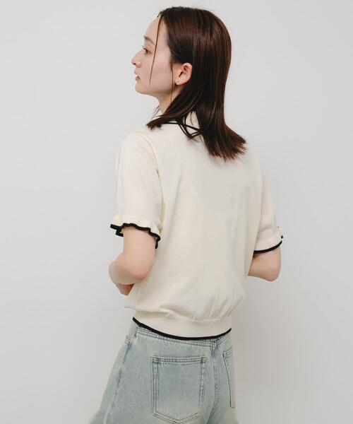 SENSE OF PLACE by URBAN RESEARCH（センスオブプレイスバイアーバンリサーチ）の「『洗濯可』フリルニットポロシャツ（ニット/セーター・レディース・ブラック/オフホワイト/ブラウン・ONE）」の5枚目の写真