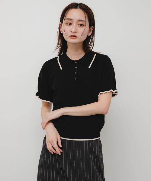 SENSE OF PLACE by URBAN RESEARCH（センスオブプレイスバイアーバンリサーチ）の「『洗濯可』フリルニットポロシャツ（ニット/セーター・レディース・ブラック/オフホワイト/ブラウン・ONE）」の10枚目の写真