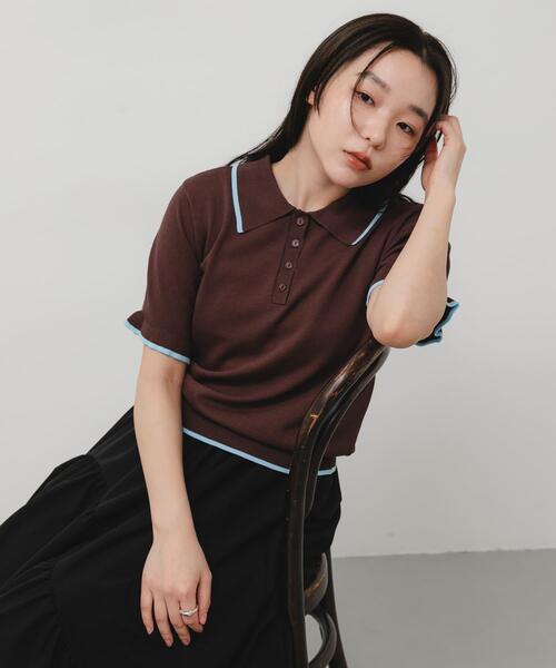 SENSE OF PLACE by URBAN RESEARCH（センスオブプレイスバイアーバンリサーチ）の「『洗濯可』フリルニットポロシャツ（ニット/セーター・レディース・ブラック/オフホワイト/ブラウン・ONE）」の16枚目の写真