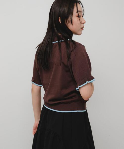 SENSE OF PLACE by URBAN RESEARCH（センスオブプレイスバイアーバンリサーチ）の「『洗濯可』フリルニットポロシャツ（ニット/セーター・レディース・ブラック/オフホワイト/ブラウン・ONE）」の17枚目の写真
