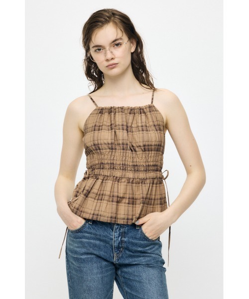 MOUSSY(マウジー)の「【セットアップ対応】PLAID GATHER キャミソール(キャミソール・レディース・ベージュ系その他/ブラック/ホワイト系その他・FREE)」の3枚目の写真