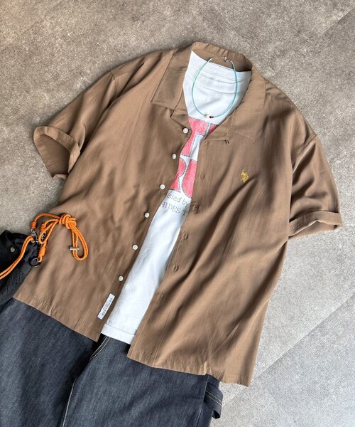 U.S. POLO ASSN.(ユーエスポロアッスン)の「【U.S. POLO ASSN.】シルクタッチ開襟シャツ(シャツ/ブラウス・メンズ・ネイビー/ブラウン/ホワイト/チャコールグレー/グレー・LARGE/MEDIUM)」の4枚目の写真