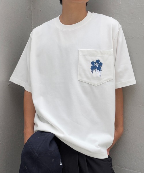 Унисекс однотонная футболка с нашивкой «One Point Pocket»刺繍 T-shirt