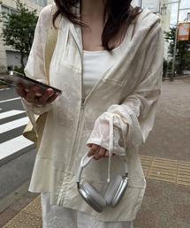 WILLFULLY | sheer mesh lace trim hoodie tops(Tシャツ/カットソー)