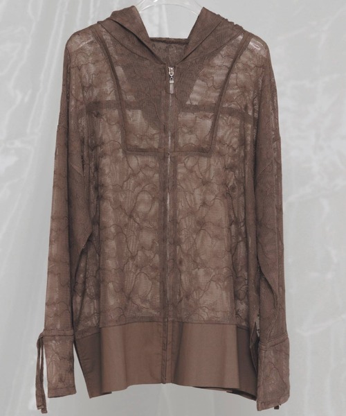 WILLFULLY(ウィルフリー)の「sheer mesh lace trim hoodie tops(Tシャツ/カットソー・レディース・ブラック/アイボリー/モカ・FREE)」の3枚目の写真