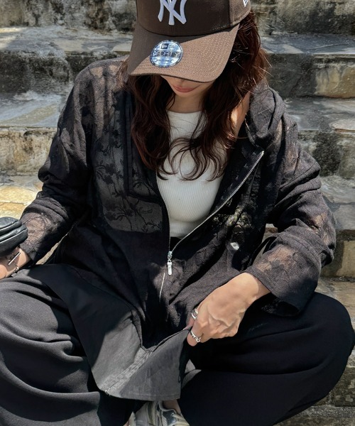 WILLFULLY(ウィルフリー)の「sheer mesh lace trim hoodie tops(Tシャツ/カットソー・レディース・ブラック/アイボリー/モカ・FREE)」の8枚目の写真