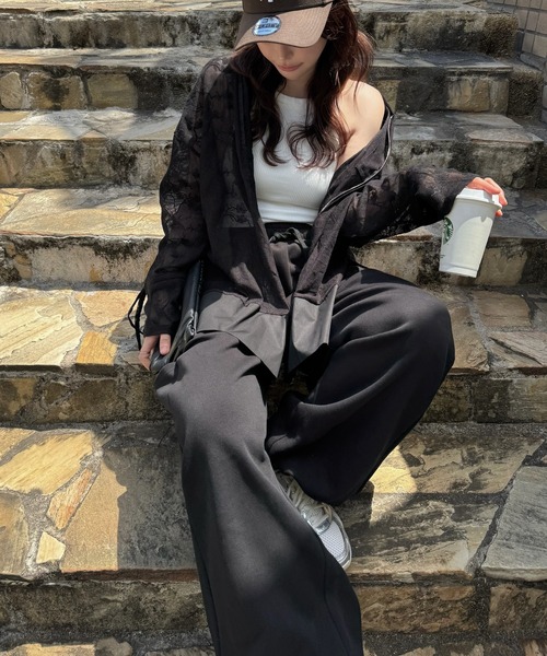 WILLFULLY(ウィルフリー)の「sheer mesh lace trim hoodie tops(Tシャツ/カットソー・レディース・ブラック/アイボリー/モカ・FREE)」の9枚目の写真
