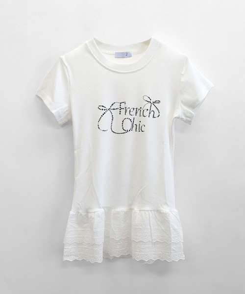 Riff(リフ)の「ラインストーンリボンデザイン裾レースTシャツ(Tシャツ/カットソー・レディース・ブラック/ホワイト・M)」の12枚目の写真