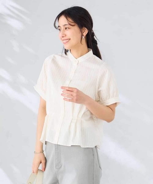 a.v.v(アーヴェヴェ)の「ストライプペプラムクロップドシャツ(シャツ/ブラウス・レディース・ダークインディゴブルー/アイボリー/モカ・38/40)」の17枚目の写真